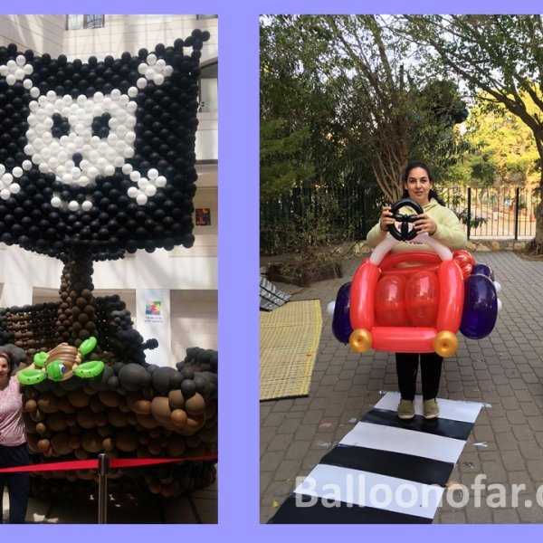 עיצוב בלונים זהירות בדרכים פסל בלונים ספינת פיראטים